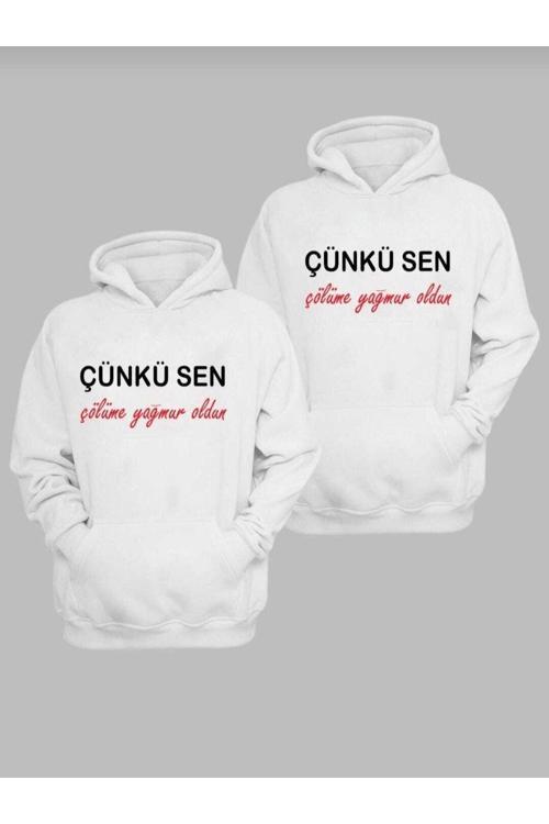 Sevgili Kombini Çift Unicex Iki Iplik Sweatshirt Beyaz