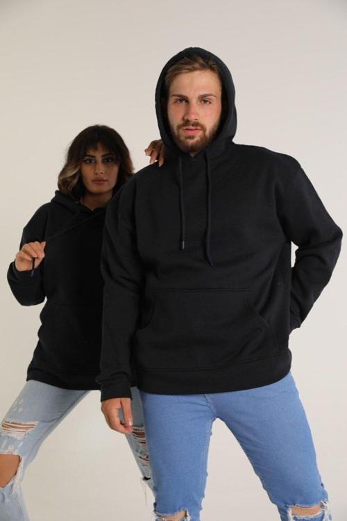 Sevgili Kombini Çift Ovarsize Kapşonlu Üç Iplik Sweatshirt Siyah