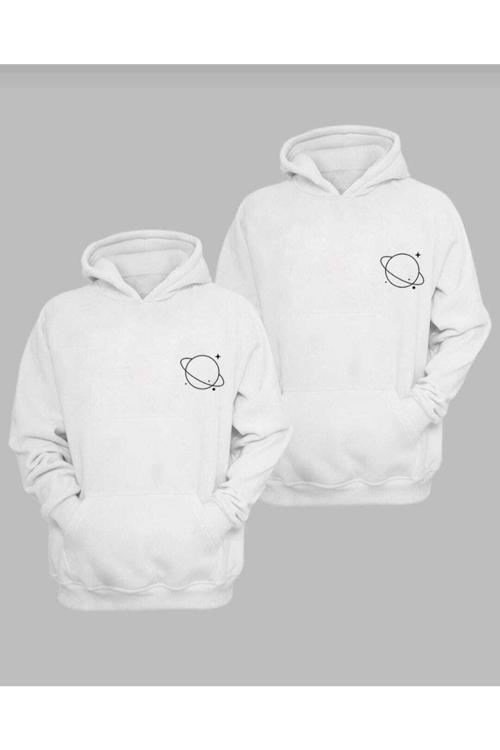 Sevgili Kombini Çift Unisex Iki Iplik Sweatshirt Beyaz