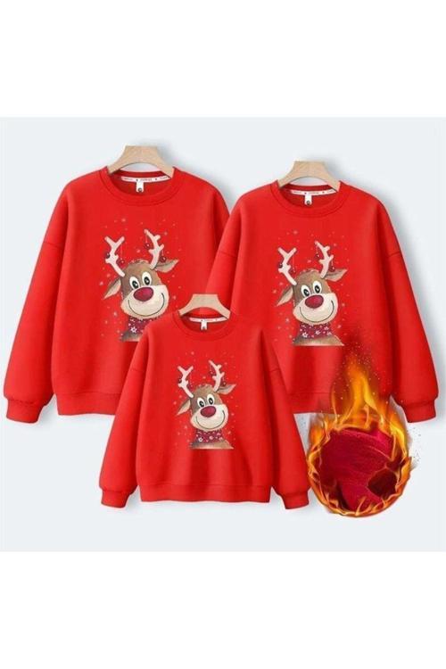 Aile Yılbaşı Noel Baskılı İki İplik Kombin Sweatshirt