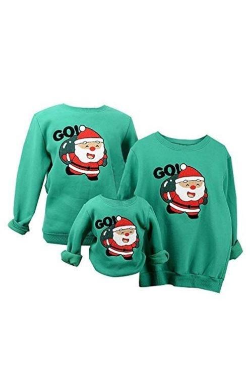 Unisex Yılbaşı Noel Baba Baskılı Sweatshirt Yeşil