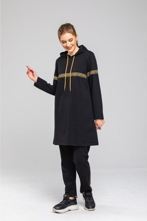 Kadın Siyah Sim Şeritli Eşofman Takımı