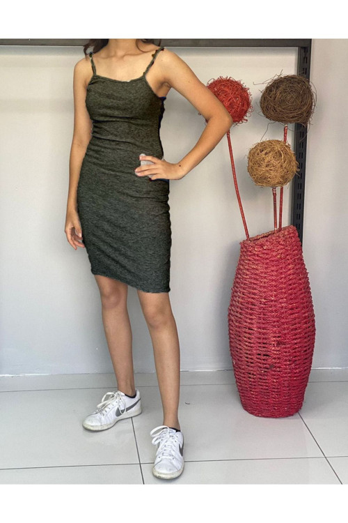 Kadın Bisiklet Yaka Ip Askılı Elbise Yazlık Triko