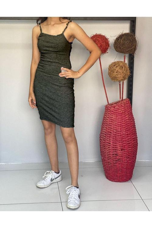Kadın Bisiklet Yaka Ip Askılı Elbise Yazlık Triko