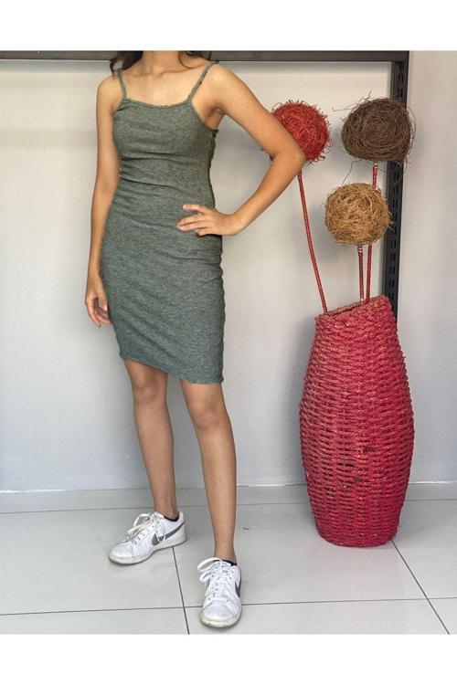 Kadın Bisiklet Yaka Ip Askılı Elbise Yazlık Triko