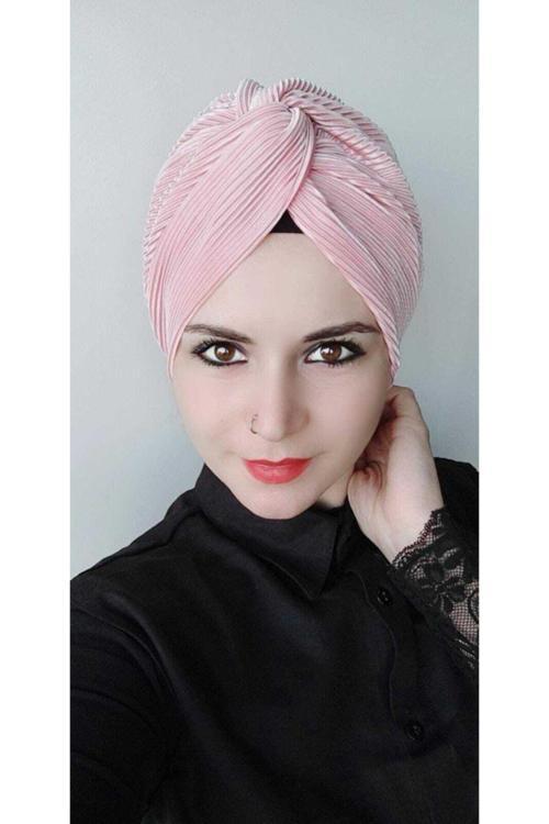 Kadın Tesettür Piliseli Düğüm Bone Pudra