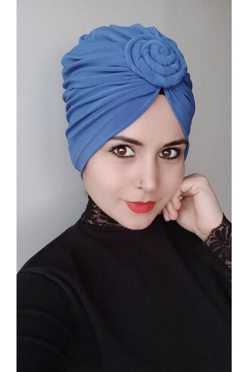 Kadın Burgu Düğüm Bone Açık Mavi