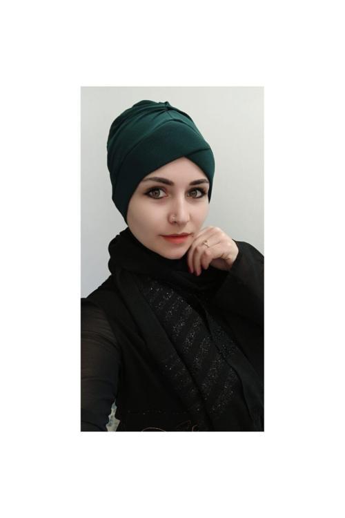 Kadın Yeşil Tesettür Çapraz Bone