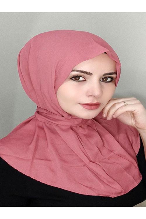 Kadın Tesettür Krep Çıt Çıt Şal Gül Kurusu