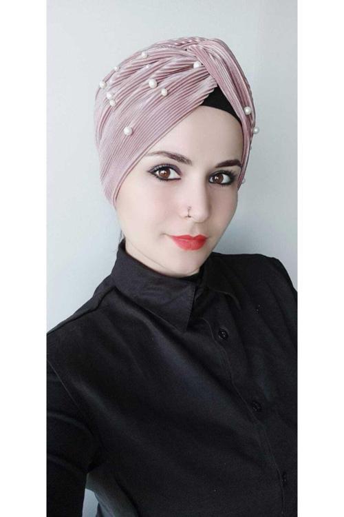 Pliseli Incili Düğüm Bone Koyu Vizyon