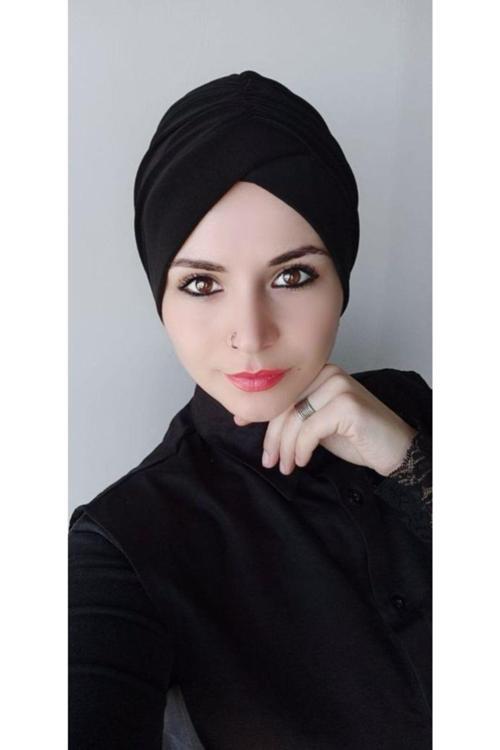 Kadın Siyah Tesettür Çapraz Bone