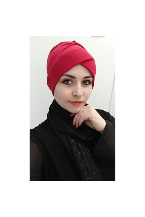 Kadın Tesettür Çapraz Bone Kırmızı