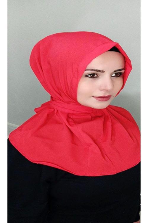 Kadın Tesettür Çıt Çıt Lı Krep Şal Bone Kırmızı