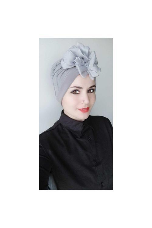 Kadın Tesettür Şerit Detay Çift Taraflı Bone Gri