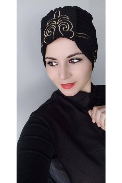 Kadın Şal Desen Çift Taraflı Bone Siyah