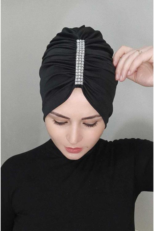 Kadın Trend Bone Büzgülü Taş Detay Siyah