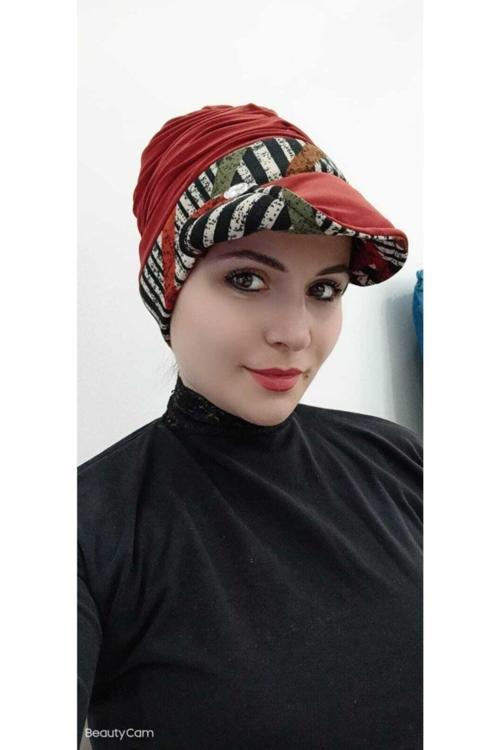 Kadın Desenli Toka Detay Şapka Bone Kiremit