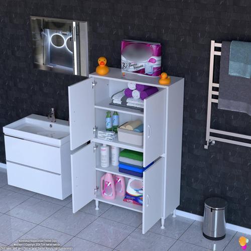 OHBE 80x138x32,5 cm Ekstra Düzen İçin Kullanışlı 4 Kapak 4 Bölmeli Banyo Mutfak Dolabı