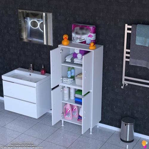 OHBE 65x138x32,5 cm Ekstra Düzen İçin Kullanışlı 4 Kapak 4 Bölmeli Banyo Mutfak Dolabı