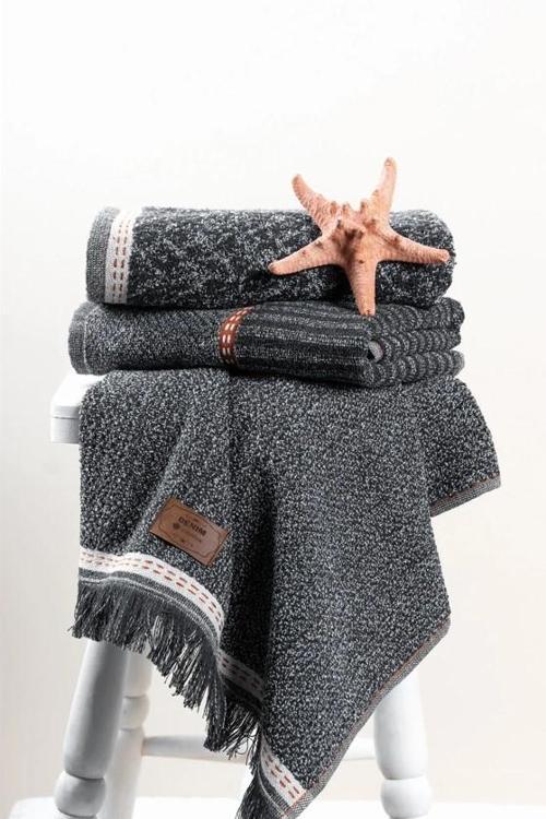 3lü Jakarlı Havlu Seti Denim Antrasit 50x90