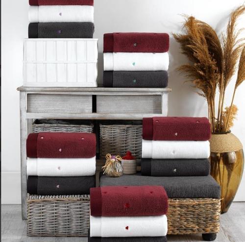 Lubow Love Koyu Gri Pudra Nakışlı 50x90 6lı Havlu Seti