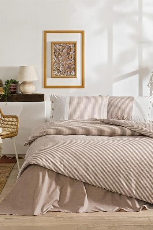 Çift Kişilik Ranforce Nevresim Takımı Natural Line Somon