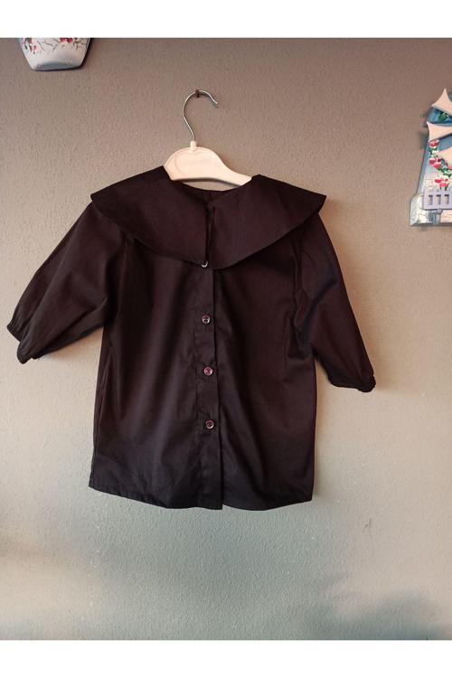 Kız Çocuk Kısa Kollu Tasarım Yaka Gömlek Siyah