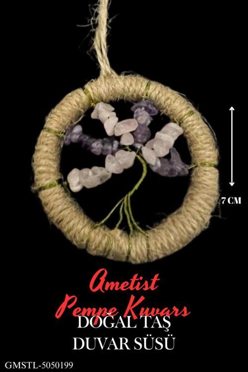 Sertifikalı Ametist Pembe Kuvars Doğal Taş El Yapımı Duvar Süsü & Araba Süsü & Kapı Süsü