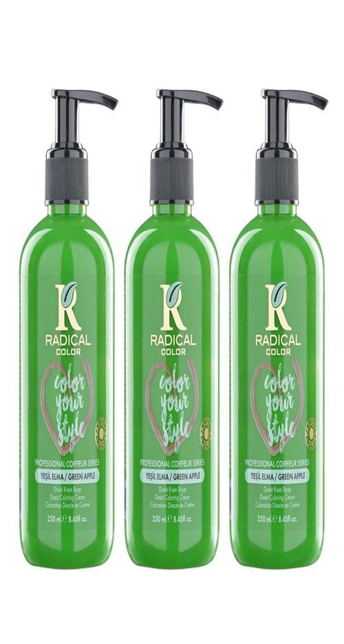 NEW 25/Greenapple Amonyaksız Su Bazlı Saç Boyası 250 ML 3 Adet Yeşil Elma