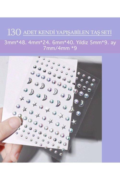 Yüz Aksesuarı Gümüş Renkli Ay Yıldız Yuvarlak Şekilli Taşlar