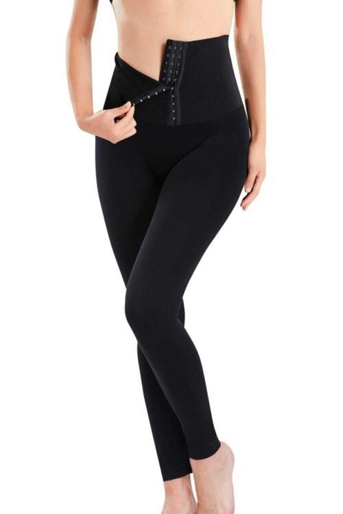 Kadın Agraflı Siyah Yüksek Bel Inceltici Sıkılaştırıcı Korseli Tayt Çorap Hediyeli