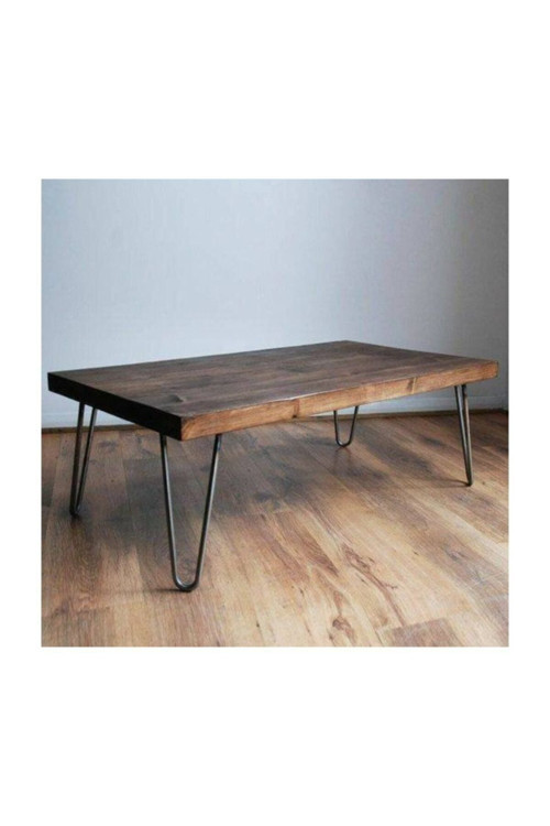 Ahşap Desen Firkete Ayaklı Doğal Ağaç Orta Sehpa 120Cm X 60Cm