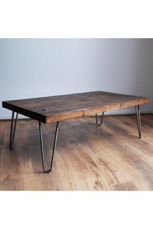 Dogal Ahsap Metal Ayaklı 100*50 Orta Sehpa & Sehpa Masif