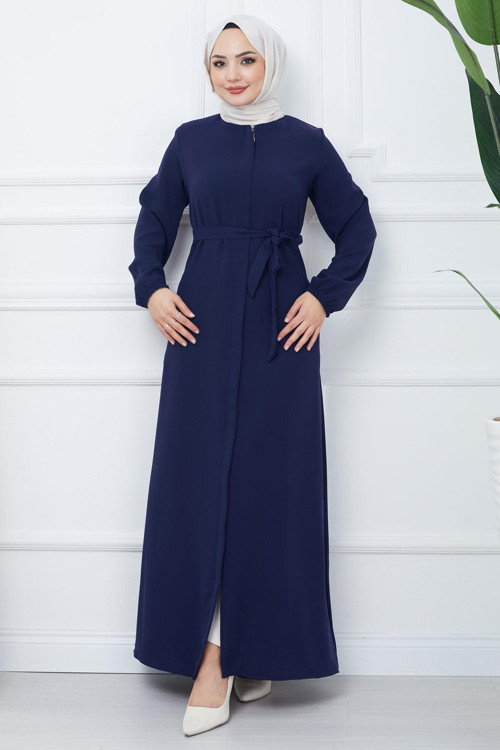 Gizli Patlı Kuşaklı Ferace Lacivert HM2361