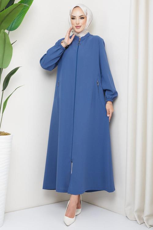 Arma Detaylı Büyük Beden Ferace İndigo HM2257