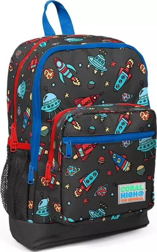 Kids Gri Uzay Desenli Dört Bölmeli Okul Sırt Çantası 23469