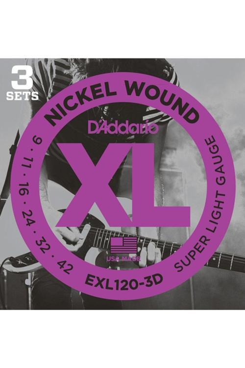 D'addario Exl120-3d Super Light Takım Tel Elektro Gitar Teli 009-042 (3 Set)