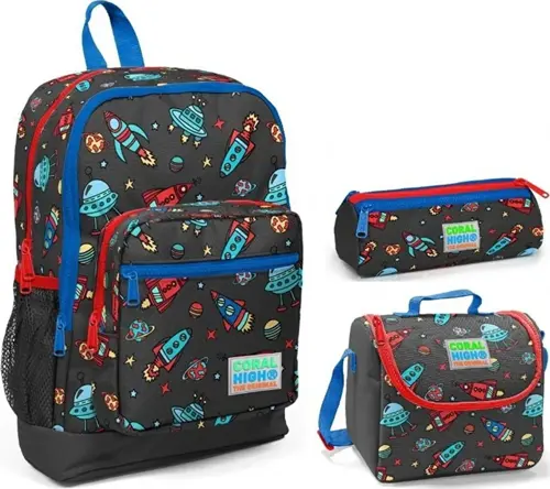 Uzay Baskılı Erkek Çocuk 3'lü Ilkokul Çanta Seti