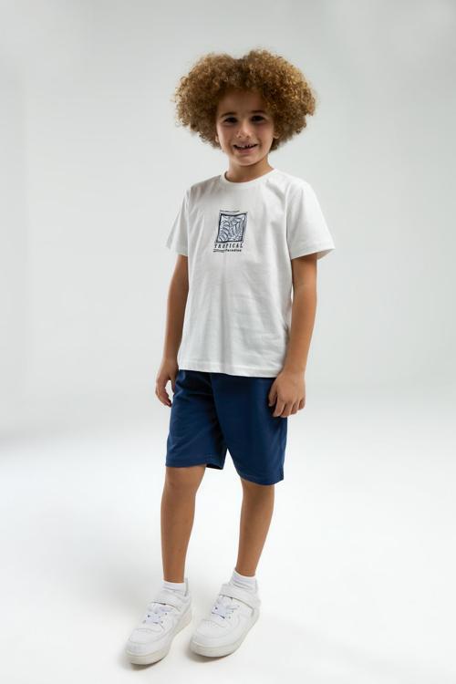 3304 Garson Erkek Çocuk Beyaz Kısa Kollu Şortlu Bermuda Pijama Takım