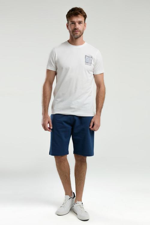 3304 Erkek Beyaz Kısa Kollu Şortlu Bermuda Pijama Takım