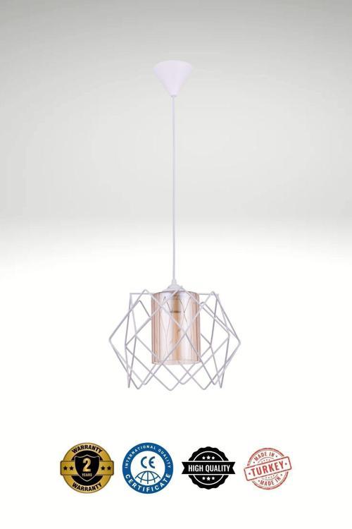 Uzay (CAMLI) Modern Beyaz Avize - 24 cm Genişlik, 70 cm Yükseklik, Tek Sarkıt