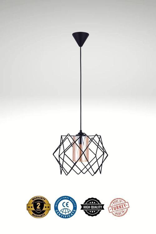 Uzay (CAMLI) Modern Siyah Avize - 24 cm Genişlik, 70 cm Yükseklik, Tek Sarkıt