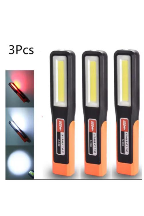 Manyetik Tamirci El Feneri 3 Modlu Şarjlı COB Xpe Led Acil Durum  Tamir İkaz Lambası Askılı 3 adet