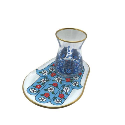 Desenli 2 Kişilik Sunum Çay Seti Mavi 