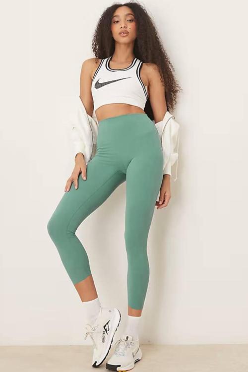 Dri Fit Zenvy Gentle Support High Waisted 7/8 Leggings Kadın Yüksek Bel İç Cepli Spor Tayt Yeşil