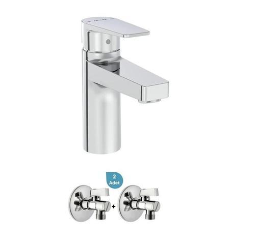 Flow Square Lavabo Bataryası + 2'li Ara Musluk