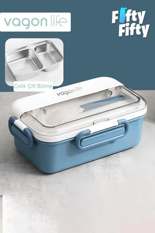 Tek Kat Çift Bölme Bento Lunch Box Ofis-Okul İçin Yeni Nesil Sefer Tası Paslanmaz Çelik 588