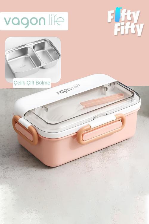 Tek Kat Çift Bölme Bento Lunch Box Ofis-Okul İçin Yeni Nesil Sefer Tası Paslanmaz Çelik 588
