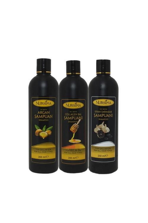 Bitki Özlü Argan Şampuanı Collagen Şampuanı S. Sarımsak Şampuanı, 3 X 350 Ml