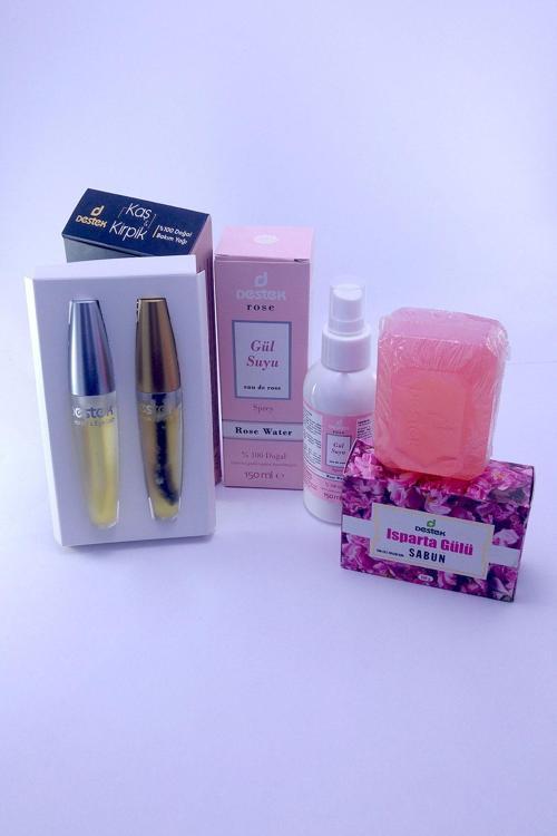 3 Lü Kaş Ve Kirpik Yağ Seti _Doğal Gülsuyu 150 Ml_Isparta Gül Sabunu 150 Gr